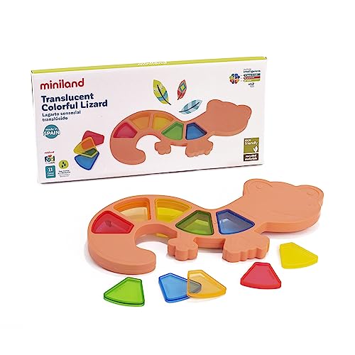 Image of Miniland Feel to Learn Translucent Colorful Lizard for Children from 1 to 2 Years. 10 Translucent Pieces to be Fitted and Experiment The Mixture of Colors. Made in Spain with ECO Material