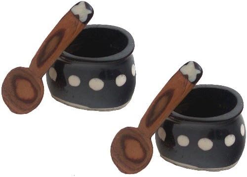 Olive Wood & Bone Inlay Small Spice Bowl & Spoon Dots 2-Set (Kenya)