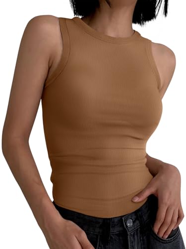 Image of ANRABESS Womens Sleeveless High Neck Tank Tops Fashion Summer Casual Basic Slim Fit Ribbed Racerback Top Shirt Clothes