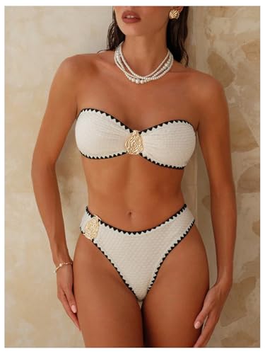 Milumia Women's 2 Piece Bandeau Swimsuit Textured Metal Decor Strapless Bikini Set2