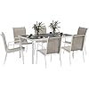Outsunny Conjunto de Comedor de Exterior Juego de Comedor de Jardín de 7 Piezas con 1 Mesa 6 Sillas Apilables y Marco de Acero para Terraza Patio Blanco y Gris