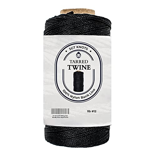 Image of SGT KNOTS Tarred Twine - 100% Nylon Bank Line for Bushcraft, Netting, Gear Bundles, Construction, Lacing Twisted Cord, Weatherproof #12-1 lb