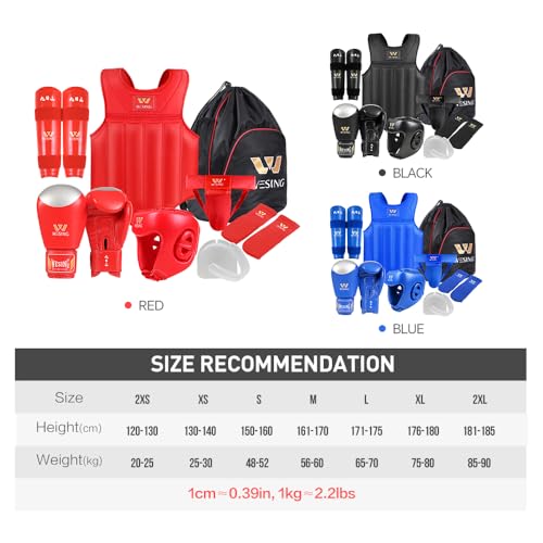 Wesing Martial Arts Protector Equipments Sanda Kickboxing kit 8pcs Gear Set for Men (?XL(5.77ft~5.90ft,165lb~176lb), Black)