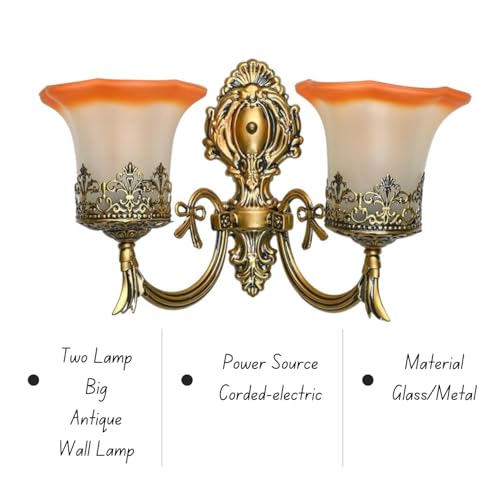 Image of WHITERAY Golden Antique Designer Imported Wall Light Wall lamp for Bedroom, Living Room,Kitchen, Bars, malls, Besides The Bed, Balcony Home Decoration (1113 (Double) with Bulb)
