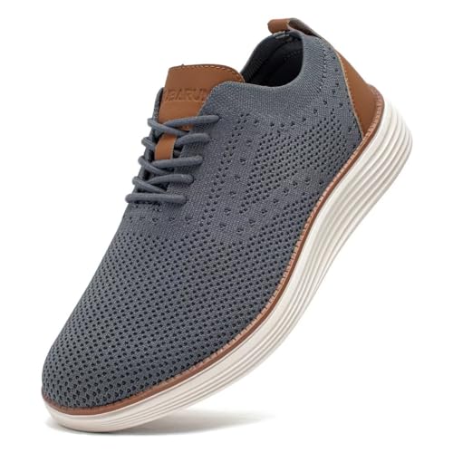 GUBARUN Men's Mesh Oxfords Business Dress Sneakers Casual Walking Shoes Comfortable lightweight (Dark Grey,UK 10)