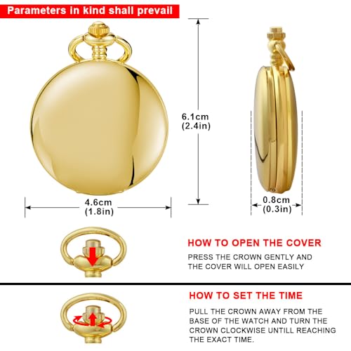 Image of Tiong Bracket Pocket Watch Design Smooth Case Arabic Numerals Quartz with Chain Gifts for Birthday Father's Day-Gold