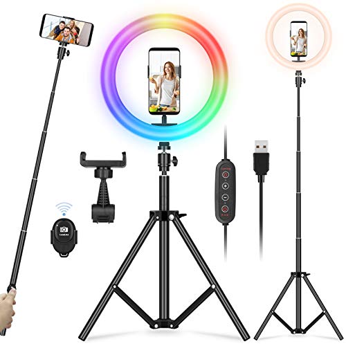YISSVIC 10 inch Selfie Ring Light 13 Colors RGB with 68 inch Tripod Stand and Cell Phone Holder, 13 Working Modes, 10 Brightness, Mini Led Camera Ring Light for Live Stream/Makeup/Photography