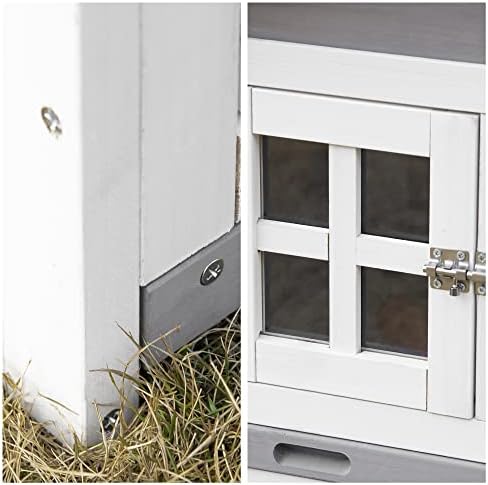 PawHut 2 Tier Wooden Rabbit Hutch Guinea Pig Cage Bunny House Outdoor with Slide-out Tray Ramp, 150 x 55 x 91cm - Grey