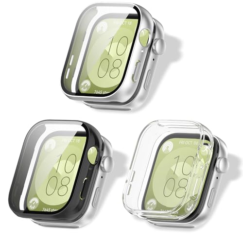 FCMEDZI Compatible for Huawei Watch FIT 3 Screen Protector Case [3-Pack] – Ultra Glossy Hard PC Full Coverage, Anti-Scratch Protective Cover for Fitness/Smartwatch, Easy Install Slim Design