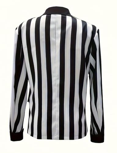 Women's Black and White Wide Stripe Blazer Single Breasted Button Office Work Uniform Jacket2