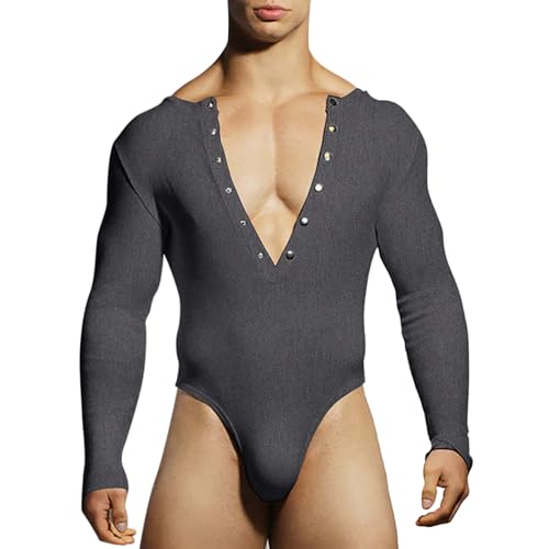 Genérico Pijama Desenfocado para Hombre Pantalones para Hombres Mono Sexy Hombres Diseño Camiseta de Manga Larga Ajustado Stretch Home Wear Hombres Vestido Caliente para Hombre con Capucha, gris, XXXL