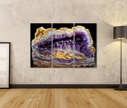 Tableau sur toile Améthyste Mystique islandburner - Triptyque de salon 3 pièces
