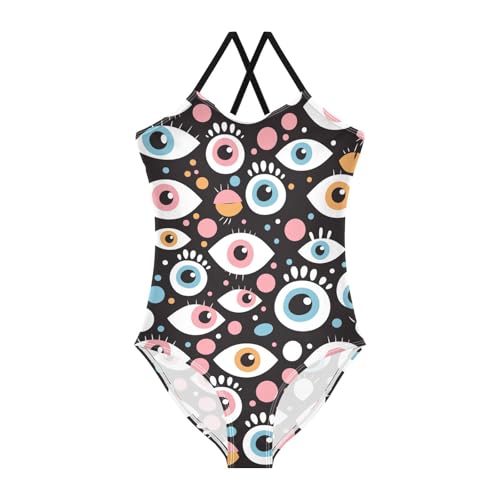 KLL Black and White Evil Eyes Girl 1 Piece Swimsuit Summer Swimming Suits Adjustable Shoulder Strap Quick Dry