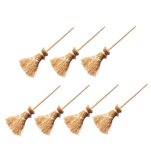 TOYANDONA 7 Piezas Mini Modelo de Escoba Exterior Mini Escoba Artesanal Mini Palo de Escoba barrenderos maquetas de Madera Mini Modelo de Madera Adorno de Escoba Haya Khaki