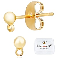 40Pcs Ball Ear Stud Findings - 18K Gold Plated Textured Earring Posts With Backs