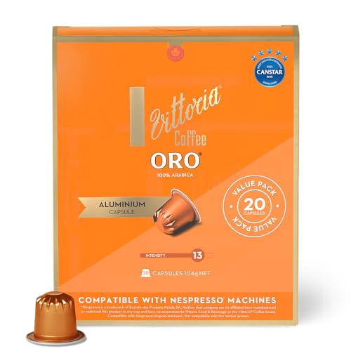 Vittoria Coffee Oro™ 100% Arabica Nespresso Compatible Aluminium Capsules. Best Served as an Espresso or with Milk - 20 Pack Pods