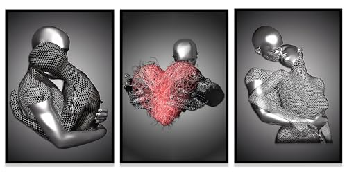 Sculpture 3D métal effet affiche triptyque | Art moderne abstrait 50x70cm pour intérieur chic