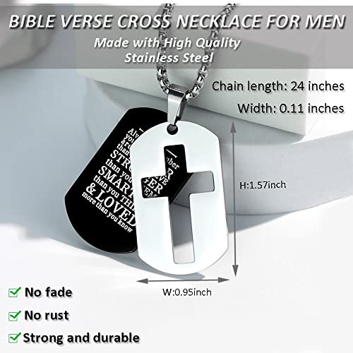 Zray Dog Tag Necklace For Men Bible Verse Cross Pendant Stainless Steel Chain 24Inch Inspirational Christian Jewelry Meaningful Religious Gift For Boys（You Brave） #TOP2