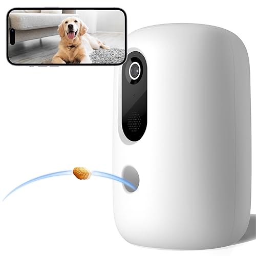 Cámara para Mascotas con Lanzamiento de Dispensador de Golosinas, 2K 3MP HD con Visión Nocturna, WiFi 2.4G, Audio Bidireccional Diseñado para Perros Gatos, Monitoree a su Mascota