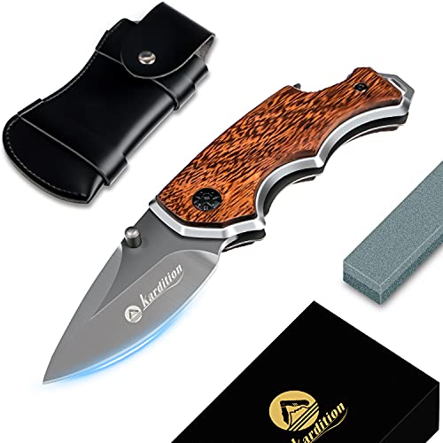 Pocket Knife [3-in-1] ivienx-X44 Folding Knife [7Cr17 stainless steel] - Camping Knife Set with whetstone & belt pouch, Camping Pocket Knife for men, womens, edc, outdoor, work