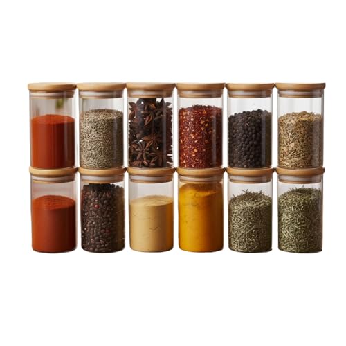 Image of Airtight Glass Storage Jar with Bamboo Lid, 280 ml Pack of 12 | Multipurpose Kitchen Container for Coffee, Tea, Sugar, Spices, Dry Fruits & Snacks | Transparent Pantry Organizer Jars