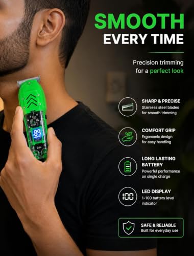 Image of GYT-999 Pro Hair Clipper & Trimmer Kit, Stainless Steel Blade | LED Digital Display, Type-C Charging, 4 Guide Combs, Cordless Trimmer, Face, Hair & Body