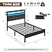 Seventable Twin Bed Frame with Charging Station & LED Lights, Upholstered Headboard with 2-Tier Storage Shelves, Metal Platform with Under Bed Storage, No Box Spring Needed, Easy Assembly, Dark Grey
