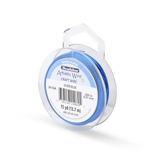 Image of Artistic Wire, 24 Gauge Silver Plated Tarnish Resistant Colored Copper Craft Wire, Silver Blue, 15 yd