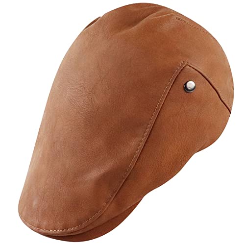 Jnket Men's Classic Gatsby Hat Pu Leather Flat Caps Winter Cabbie Newsboy Hat Outdoor Windproof Waterproof Hat Casquette (07-Coffee) #TOP1
