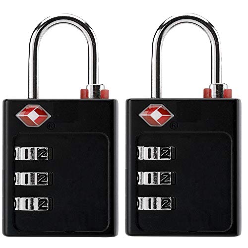 Bosvision 2 stuks TSA Goedgekeurd 3-cijferige combinatie hangslot met zoekalarm voor bagage, koffer, tas. (6 stickers)