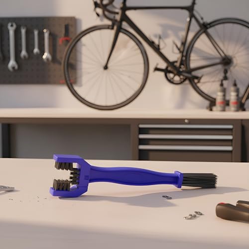 Image of 2 Pieces Bike Chain Cleaner Brush | Soft & Long Bristles | Multi-Purpose Chain Cleaning Tool for Quick Cleaning of Motorcycles & Cycles | Durable, Reusable 3-Sided Chain Brush for All Bikes