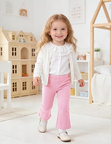 ZUEMET 3 Pack Baby Girls Flare Leggings Toddler Bell Bottoms Pants Infant Girl Soft Cotton Clothes Size 3T Black+Light Gray+Light Pink