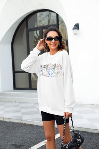 Image of BANGELY Fantastical Sweatshirt Women Cute Embroidered Fantastical Princess Sweater Family Vacation Shirt Long Sleeve Top