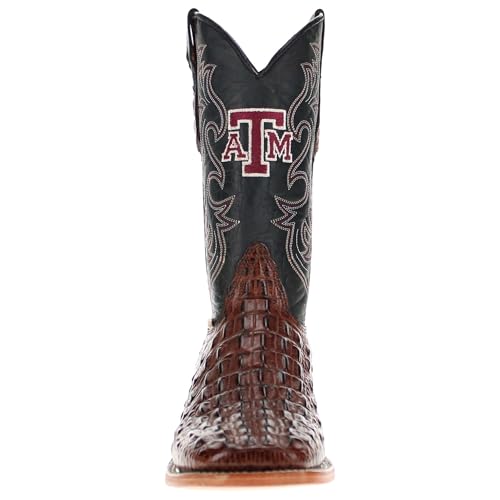 Image of Vaccari Men's Jackson Genuine Hornback Alligator Print Leather & NCAA League Embroidery Broad Square Toe Cowboy Boots