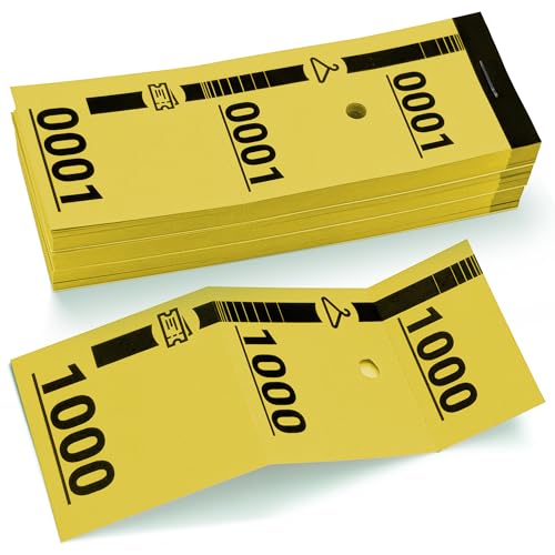 1000 gelbe Garderoben-Tickets – nummeriert 1 bis 1000 – 3-teilig perforiert – 160g Papier – 20 Blöcke à 50 – ideal für Events, Tombola, Garderobe, Verlosung – 5x14cm