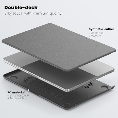 Image of ProElite Case for MacBook Air 13 inch M2 2025 /2024 M1 2021 2020 Release A2337 A2179 A1932 Model Touch ID, Slim Leather case with Foldable Stand, Grey