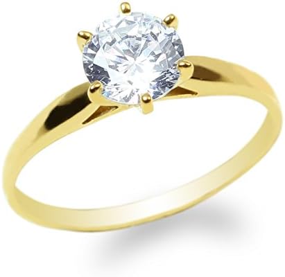 JamesJenny Ladies 10K Yellow Gold 0.9ct Round CZ Engagement Solitaire Ring Size 4.5