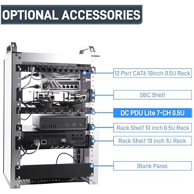 GeeekPi DC PDU Lite 7-CH 0.5U Rack-Mount Power Distribution Unit for DeskPi Rackmate T1/T0/T2/T0 Plus/T1 Plus/TL1/10 Inch Server Cabinet, 7 Outlets, w/3PCS 25cm DC5521 Cables
