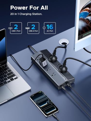 UGREEN 65W 20-in-1 GaN Surge Protector Power Strip, 5ft Extension Cord - image 2