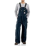 Carhartt Men's Quilt Lined Zip To Thigh Bib Overall Long Sleeve, Dark Navy, 36W  X 30L