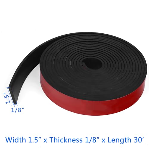 Image of WochiTV Adhesive Solid Rubber Strips, 1.5 inch Wide x 1 /8 inch Thick x 360 inch Long Self Stick Black Neoprene Rubber Rolls Perfect for DIY Insulation Cushion Gasket, Sealing, Liner, Weather Striping