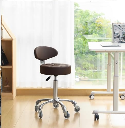 Image of Kaleurrier Swivel Stool Adjustable Height: Heavy Duty Rolling Stool Chair for Kitchen Salon Bar Office Drafting Standing Desk Garage Shop - Seat Height 22-30 inch(with Back Rest) (Coffee)