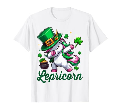 Cute Dabbing Unicorn Shamrock St Patricks Day Lepricorn Kids T-Shirt