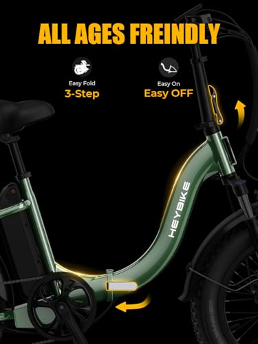 Heybike Ranger 2.0 Foldable Electric Bike for Adults,【1400W Peak Motor, 28+ MPH, 65 Miles Range】 20″×4 Fat Tire All-Terrain Ebike, 48V 15AH Removable Battery Step-Thru Electric Bicycle for Commuter