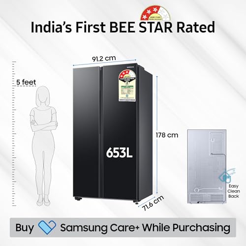 Samsung 653 L, 3 Star, Frost Free, Double Door, Convertible 5-in-1 Digital Inverter, Side By Side AI Enabled Smart Refrigerator with WiFi (RS76CG8003B1HL, Black Matt) 5 41EJeajZHTL