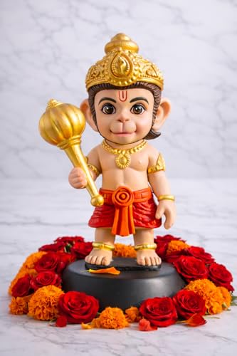 Image of Hanuman Ji Idol for Car Dashboard, Premium Polyresin Bajrangbali Murti with Double Sided Tape Base, Hanuman Murti for Home Temple, Office Desk, Car Decor, Vastu Gift, Multicolor