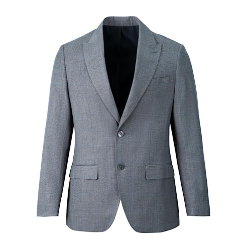 Classic Fitted Blazer, Gray Plaid, 2-Button Front, Business Professional Suit Jacket