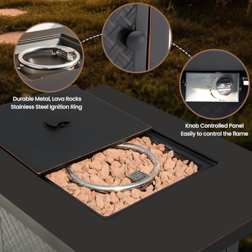 32'' Propane Fire Pit,50000 BTU Gas Firepit Table with 2 Drink Holders, Lid & Lava Rock,Outdoor Fire Pit Table for Dining or Party,Propane Firepits for Outside,Patio,Yard - Image 7