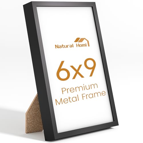 Image of 6x9 Aluminum Metal Picture Frame,Tempered Glass Black Photo Frame 6x9 for Family Photo,Posters,Art,Document to Wall Mount Horizontally or Vertically