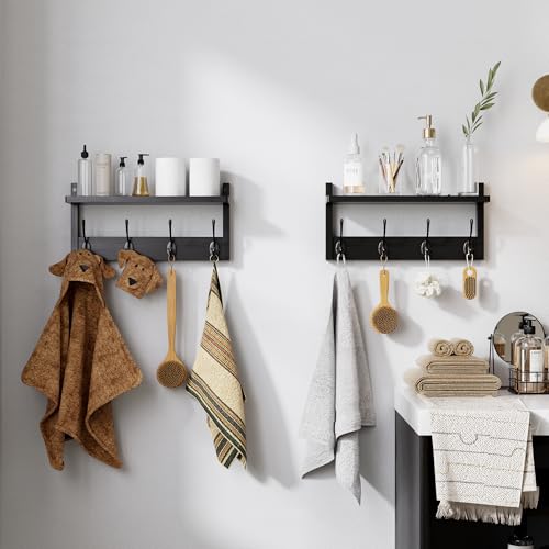 STELLSTAR Perchero de Pared con Estante, 2 Paquetes de Percheros de Pared de Bambú con 8 Ganchos para Entrada, Pasillo, Cocina, Baño, Salón, Lavadero (Negro) - imagen 8